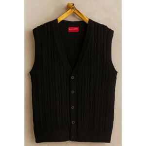 Kalspin Men’s Black Cable-Knit Vest – Size Medium, NWT